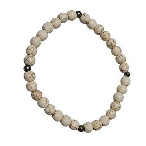 White Howlite Beaded Stretch Bracelet Calming Stone Silver Accent Jewelry Unisex